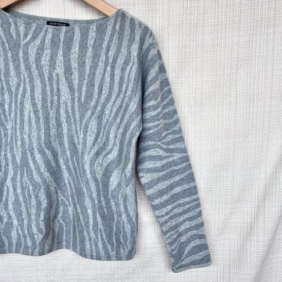Anne Klein 100% Cashmere Animal Print Sweater Zebra Print Heather Grey - Picture 4 of 15